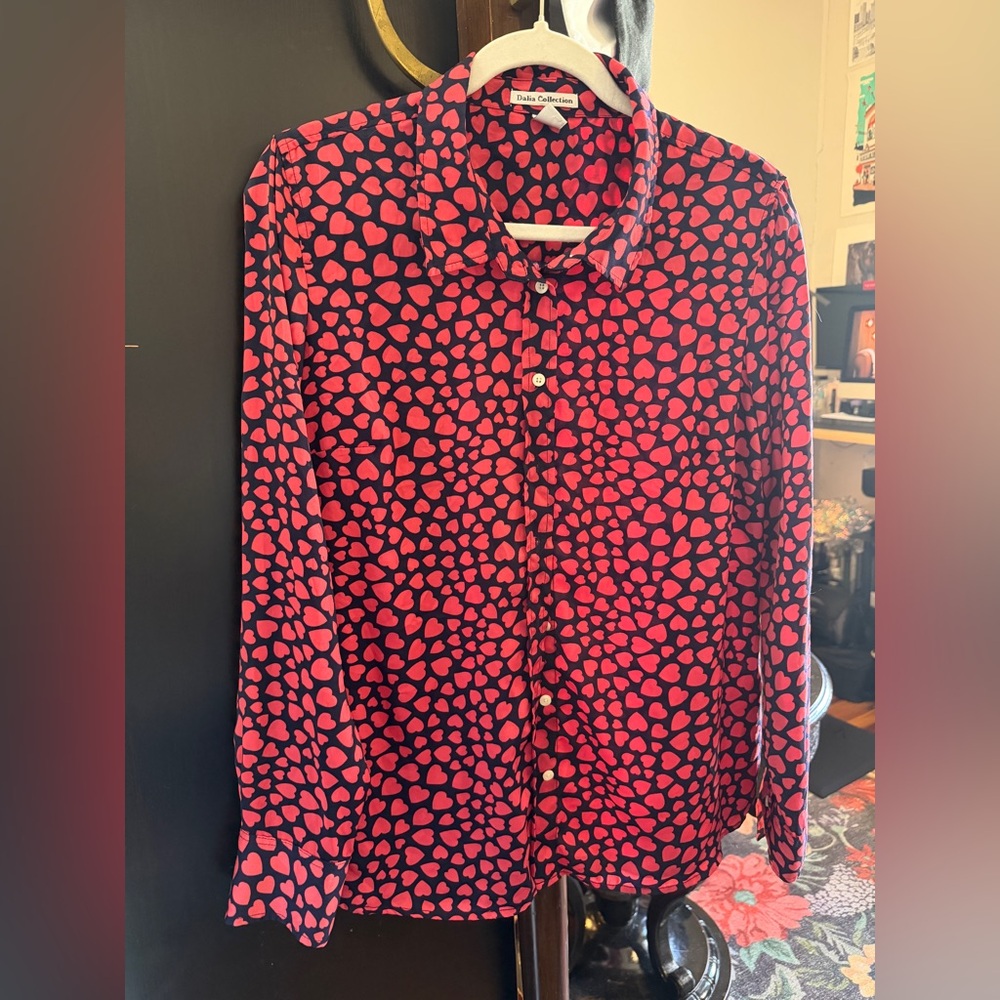 Dalia Collection Red Heart Pattern Shirt